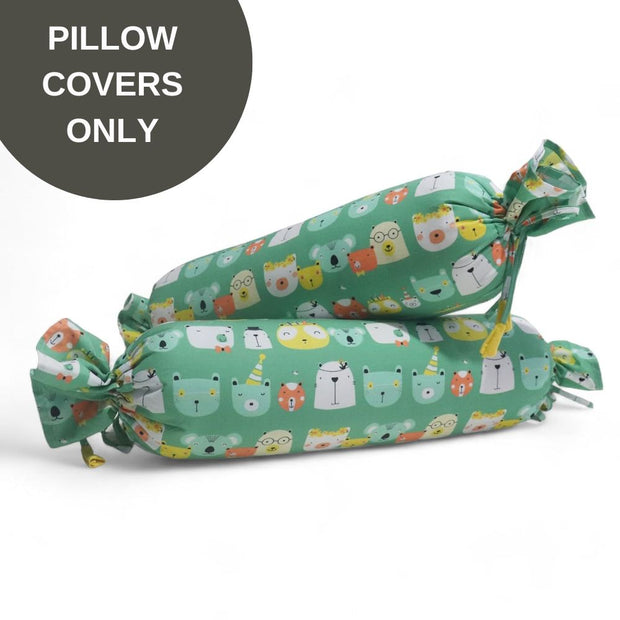 Covers Only - Anti Roll Pillow Cover - Set of 2 - Green Panda