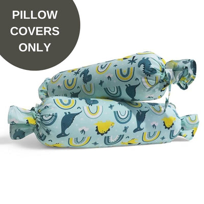 Covers Only - Anti Roll Pillow Cover - Set of 2 - Teal Dinos