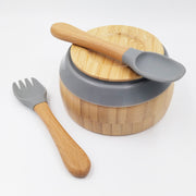 Bamboo Grey- Kradyl Kroft Bamboo Silicone Bowl & Spoon Set for Babies and Toddlers