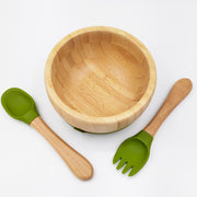 Bamboo Green- Kradyl Kroft Bamboo Silicone Bowl & Spoon Set for Babies and Toddlers