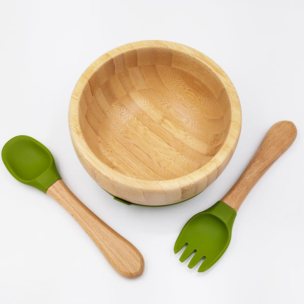 Bamboo Green- Kradyl Kroft Bamboo Silicone Bowl & Spoon Set for Babies and Toddlers