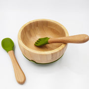 Bamboo Green- Kradyl Kroft Bamboo Silicone Bowl & Spoon Set for Babies and Toddlers