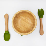 Bamboo Green- Kradyl Kroft Bamboo Silicone Bowl & Spoon Set for Babies and Toddlers