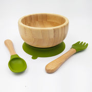 Bamboo Green- Kradyl Kroft Bamboo Silicone Bowl & Spoon Set for Babies and Toddlers