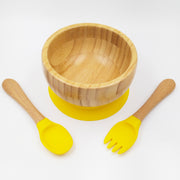 Bamboo Yellow- Kradyl Kroft Bamboo Silicone Bowl & Spoon Set for Babies and Toddlers