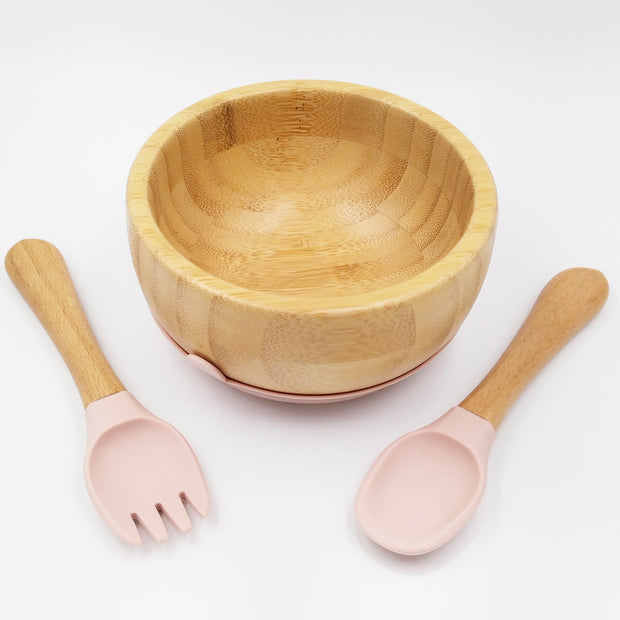 Bamboo Pink- Kradyl Kroft Bamboo Silicone Bowl & Spoon Set for Babies and Toddlers