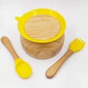 Bamboo Yellow- Kradyl Kroft Bamboo Silicone Bowl & Spoon Set for Babies and Toddlers