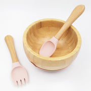 Bamboo Pink- Kradyl Kroft Bamboo Silicone Bowl & Spoon Set for Babies and Toddlers