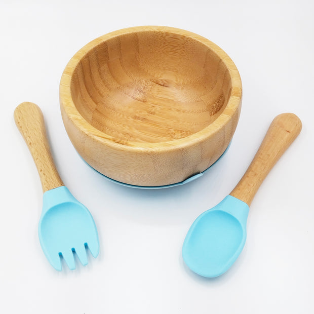 Bamboo Sky- Kradyl Kroft Bamboo Silicone Bowl & Spoon Set for Babies and Toddlers