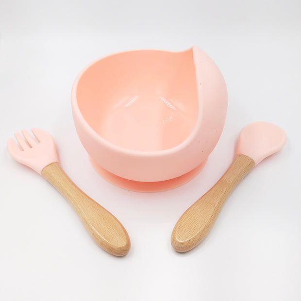 Slicone Pink- Kradyl Kroft Bamboo Silicone Bowl & Spoon Set for Babies and Toddlers