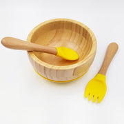 Bamboo Yellow- Kradyl Kroft Bamboo Silicone Bowl & Spoon Set for Babies and Toddlers