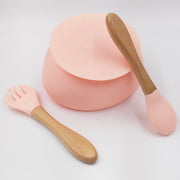 Slicone Pink- Kradyl Kroft Bamboo Silicone Bowl & Spoon Set for Babies and Toddlers