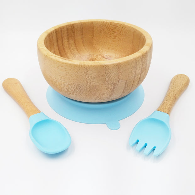 Bamboo Sky- Kradyl Kroft Bamboo Silicone Bowl & Spoon Set for Babies and Toddlers