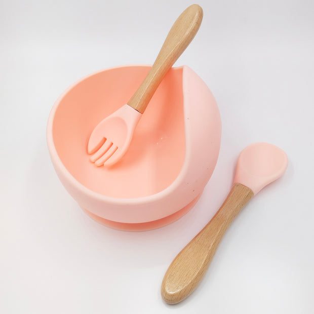 Slicone Pink- Kradyl Kroft Bamboo Silicone Bowl & Spoon Set for Babies and Toddlers