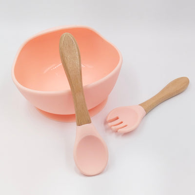 Slicone Pink- Kradyl Kroft Bamboo Silicone Bowl & Spoon Set for Babies and Toddlers