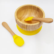 Bamboo Yellow- Kradyl Kroft Bamboo Silicone Bowl & Spoon Set for Babies and Toddlers