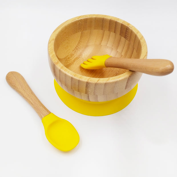 Bamboo Yellow- Kradyl Kroft Bamboo Silicone Bowl & Spoon Set for Babies and Toddlers