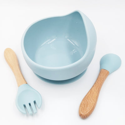 Slicone Blue- Kradyl Kroft Bamboo Silicone Bowl & Spoon Set for Babies and Toddlers