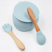 Slicone Blue- Kradyl Kroft Bamboo Silicone Bowl & Spoon Set for Babies and Toddlers