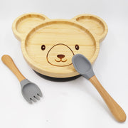 Teddy Grey- Kradyl Kroft Bamboo Silicone Bowl & Spoon Set for Babies and Toddlers