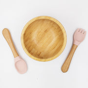 Bamboo Pink- Kradyl Kroft Bamboo Silicone Bowl & Spoon Set for Babies and Toddlers