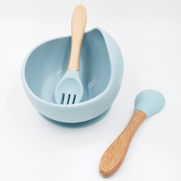 Slicone Blue- Kradyl Kroft Bamboo Silicone Bowl & Spoon Set for Babies and Toddlers