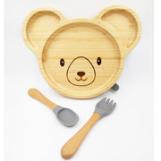 Teddy Grey- Kradyl Kroft Bamboo Silicone Bowl & Spoon Set for Babies and Toddlers