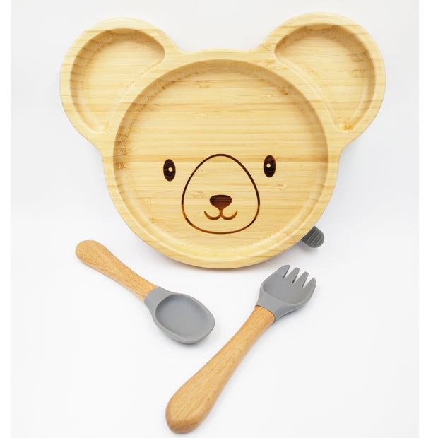 Teddy Grey- Kradyl Kroft Bamboo Silicone Bowl & Spoon Set for Babies and Toddlers