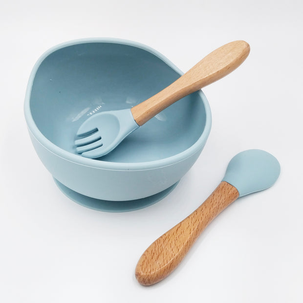 Slicone Blue- Kradyl Kroft Bamboo Silicone Bowl & Spoon Set for Babies and Toddlers