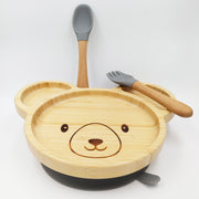 Teddy Grey- Kradyl Kroft Bamboo Silicone Bowl & Spoon Set for Babies and Toddlers