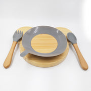 Teddy Grey- Kradyl Kroft Bamboo Silicone Bowl & Spoon Set for Babies and Toddlers