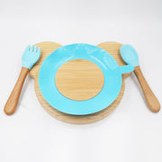 Teddy Blue- Kradyl Kroft Bamboo Silicone Bowl & Spoon Set for Babies and Toddlers