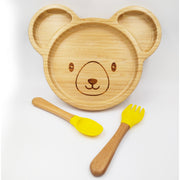 Teddy Yellow- Kradyl Kroft Bamboo Silicone Bowl & Spoon Set for Babies and Toddlers