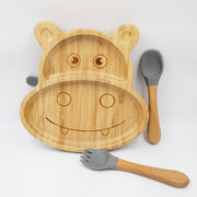 Hippo Grey- Kradyl Kroft Bamboo Silicone Bowl & Spoon Set for Babies and Toddlers