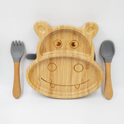 Hippo Grey- Kradyl Kroft Bamboo Silicone Bowl & Spoon Set for Babies and Toddlers