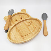 Hippo Grey- Kradyl Kroft Bamboo Silicone Bowl & Spoon Set for Babies and Toddlers