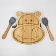 Hippo Grey- Kradyl Kroft Bamboo Silicone Bowl & Spoon Set for Babies and Toddlers