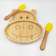 Hippo Yellow- Kradyl Kroft Bamboo Silicone Bowl & Spoon Set for Babies and Toddlers