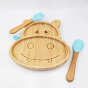 Hippo Blue- Kradyl Kroft Bamboo Silicone Bowl & Spoon Set for Babies and Toddlers