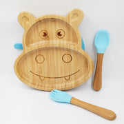 Hippo Blue- Kradyl Kroft Bamboo Silicone Bowl & Spoon Set for Babies and Toddlers