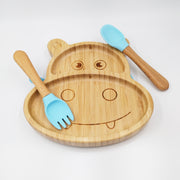 Hippo Blue- Kradyl Kroft Bamboo Silicone Bowl & Spoon Set for Babies and Toddlers