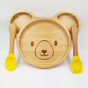 Teddy Yellow- Kradyl Kroft Bamboo Silicone Bowl & Spoon Set for Babies and Toddlers