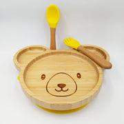 Teddy Yellow- Kradyl Kroft Bamboo Silicone Bowl & Spoon Set for Babies and Toddlers