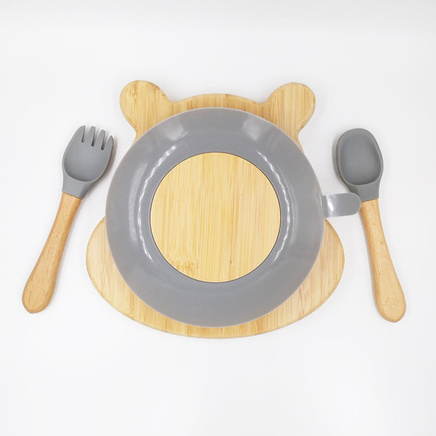 Hippo Grey- Kradyl Kroft Bamboo Silicone Bowl & Spoon Set for Babies and Toddlers