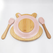 Hippo Pink- Kradyl Kroft Bamboo Silicone Bowl & Spoon Set for Babies and Toddlers