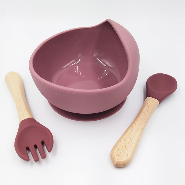 Slicone Mauve- Kradyl Kroft Bamboo Silicone Bowl & Spoon Set for Babies and Toddlers