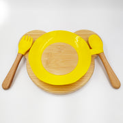 Teddy Yellow- Kradyl Kroft Bamboo Silicone Bowl & Spoon Set for Babies and Toddlers