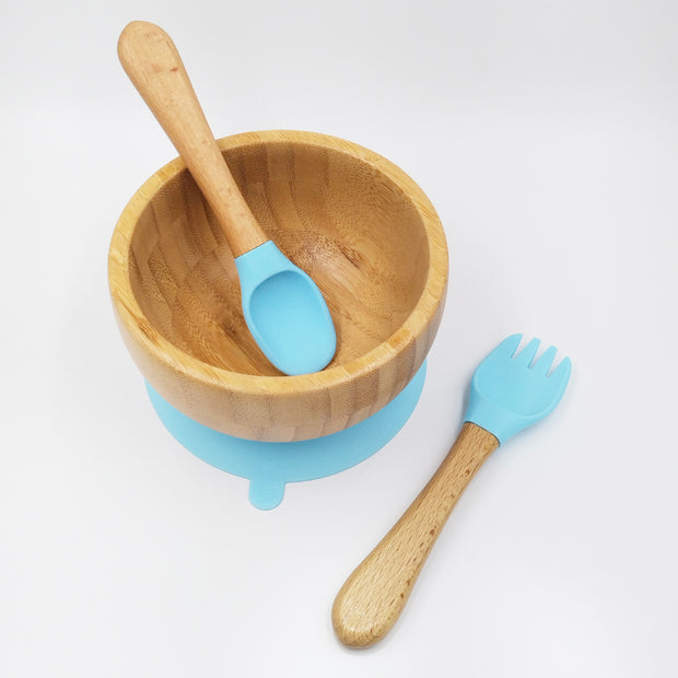 Bamboo Sky- Kradyl Kroft Bamboo Silicone Bowl & Spoon Set for Babies and Toddlers