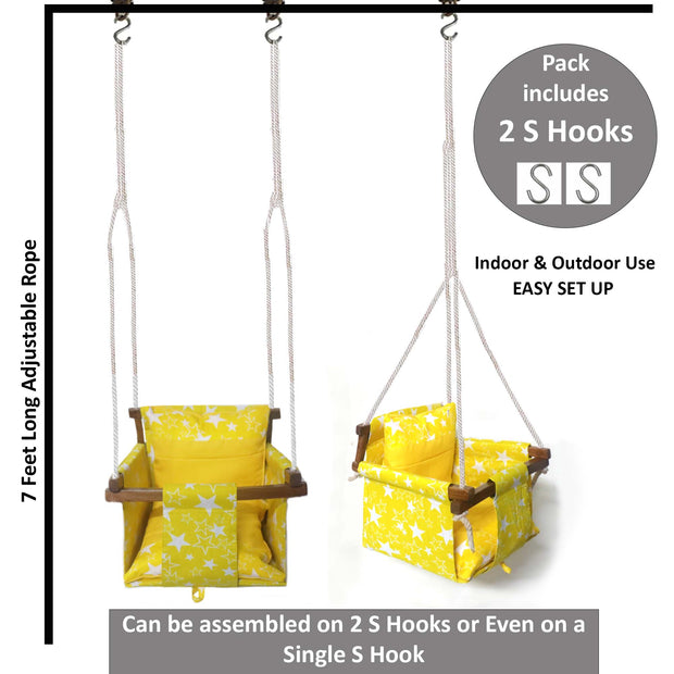 Yellow Star - Baby Swing | Jhula | Wooden Base