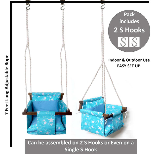 Cyan Star - Baby Swing | Jhula | Wooden Base